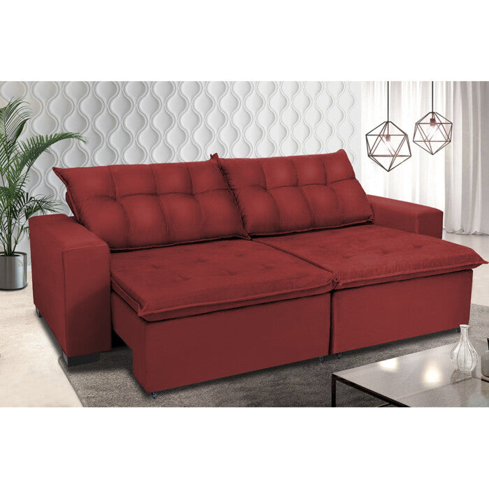 Sofá Retrátil e Reclinavel Oklahoma 2,02 Mts Com Molas e Pillow no Assento Tecido Suede Vermelho - Cama InBox