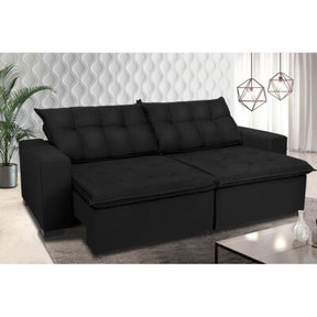 Sofá de Canto Retrátil, Reclinável, Molas Cama inBox Austin 2,20m x 2,20m Suede Velusoft Preto