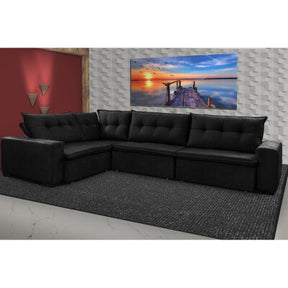 Sofá de Canto 2,60x2,36m Retrátil e Reclinável com Molas Cama inBox Platinum Esquerdo Suede Preto