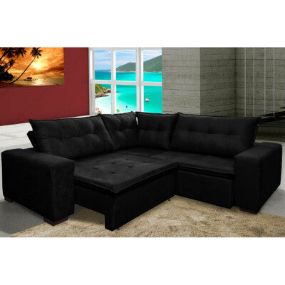 Sofá de Canto 2,60x2,36m Retrátil e Reclinável com Molas Cama inBox Platinum Esquerdo Suede Preto
