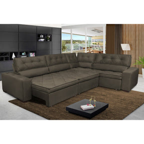 Sofa de Canto Retrátil e Reclinável com Molas Cama inBox Austin 2,50m x 2,50m Suede Velusoft Café