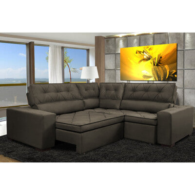 Sofa de Canto Retrátil e Reclinável com Molas Cama inBox Austin 3,85X2,64 ou 2,64X3,85 Suede Velusoft Café