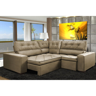 Sofa de Canto Retrátil e Reclinável com Molas Cama inBox Platinum Esquerdo 3,40x2,36 Suede Castor