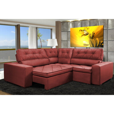 Sofa de Canto Retrátil e Reclinável com Molas Cama inBox Austin 3,65X2,54 ou 2,54X3,65 Suede Velusoft Vermelho