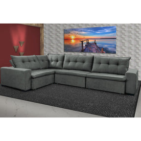 Sofa de Canto Retrátil e Reclinável com Molas Cama inBox Austin 2,40m x 2,40m Suede Velusoft Cinza