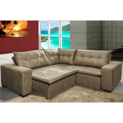 Sofa de Canto Retrátil e Reclinável com Molas Cama inBox Austin 2,20m x 2,20m Suede Velusoft Castor
