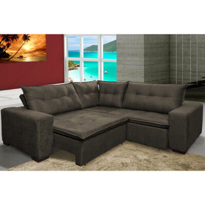 Sofa de Canto Retrátil e Reclinável com Molas Cama inBox Austin 2,30m x 2,30m Suede Velusoft Café