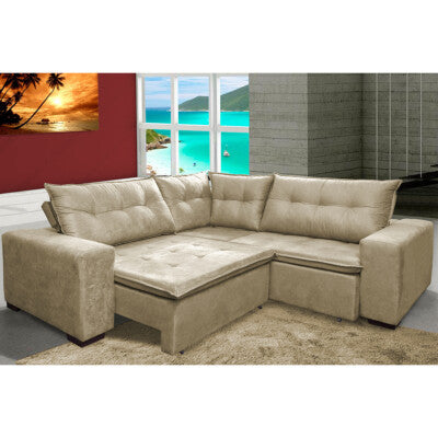 Sofa de Canto Retrátil e Reclinável com Molas Cama inBox Austin 2,30m x 2,30m Suede Velusoft Bege