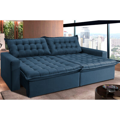Sofá Sem Caixa Retrátil Reclinável 2,75m Cama inBox Versátil com Pillow Top e Molas Velusoft Azul