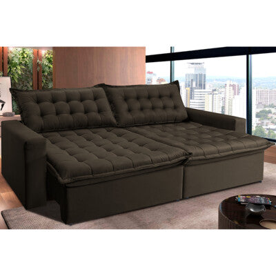 Sofá Retrátil e Reclinável 2,75m Molas Ensacadas Cama inBox Elegance com ThermoGel Velusoft Café