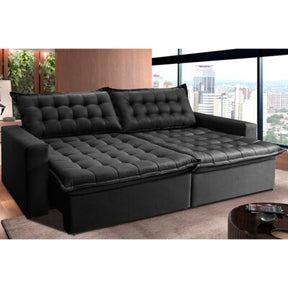 Sofá Sem Caixa Retrátil Reclinável 2,95m Cama inBox Versátil com Pillow Top e Molas Velusoft Preto