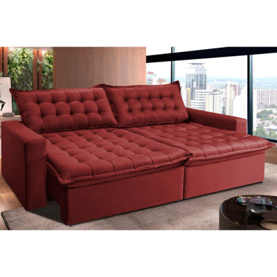 Sofá Sem Caixa Retrátil Reclinável 2,35m Cama inBox Versátil com Pillow Top e Molas Velusoft Vermelho