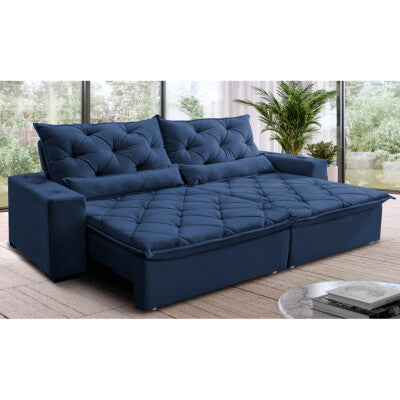 Sofá Retrátil e Reclinável com Molas Ensacadas Cama inBox Gold 3,12m Tecido Suede Velusoft Azul