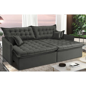 Sofá Retrátil e Reclinável 2,55m Molas Ensacadas Cama inBox Big Space com Bordado 3D Velusoft Cinza