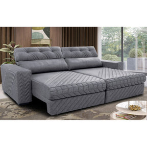 Sofá Retrátil e Reclinável 2,15m Molas Ensacadas Cama inBox Spazus com Bordado 3D Velusoft Cinza