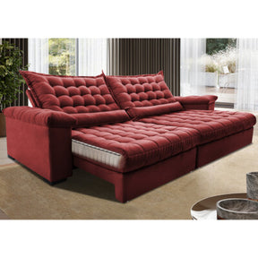Sofá Retrátil e Reclinável 2,75m Molas Ensacadas Cama inBox Spazus com Bordado 3D Velusoft Vermelho