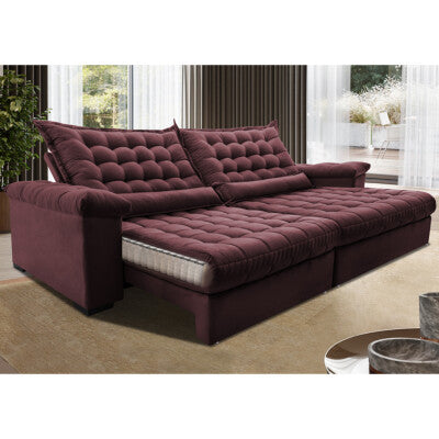 Sofá Retrátil e Reclinável 2,35m Cama inBox Big Fresh com SoftGel D40 Velupluma Vinho