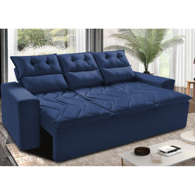 Sofá Sem Caixa Retrátil 2,00m SoftGel Celeste Velusoft Azul Cama inBox