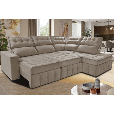Sofá de Canto Direito 2,65x2,30m Retrátil e Reclinável com Molas Ensacadas Cama inBox Nobre Cinza