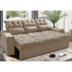 Sofá Sem Caixa Retrátil e Reclinável 1,55m Cama inBox Versátil Suede Velusoft Bege