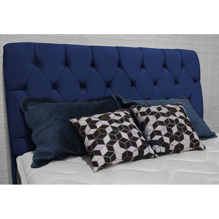 Cabeceira Estofada Cama Box Casal 145x23x138cm com Capitonê Tecido Velupluma Azul