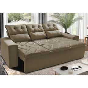 Sofá Sem Caixa Retrátil e Reclinável 1,95m Cama inBox Versátil Suede Velusoft Castor