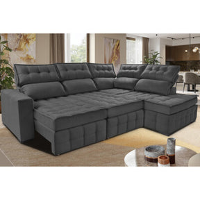 Sofá de Canto Direito 2,65x2,30m Retrátil e Reclinável com Molas Ensacadas Cama inBox Nobre Preto