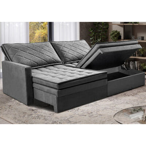 Sofá Sem Caixa Retrátil Baú 1,60m Cama inBox Secret Suede Velusoft Cinza