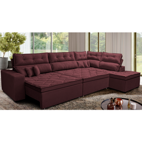 Sofá de Canto 4,80x2,36m Retrátil e Reclinável com Molas Cama inBox Platinum Esquerdo Suede Vinho