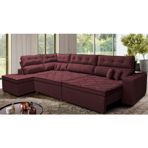 Sofá de Canto 4,80x2,36m Retrátil e Reclinável com Molas Cama inBox Platinum Esquerdo Suede Vinho