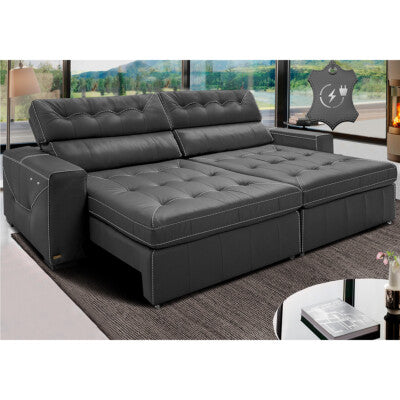Sofá Retrátil e Reclinável 2,55m Molas Ensacadas Cama inBox Big Space com Bordado 3D Velusoft Cinza