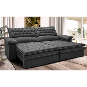 Sofá Retrátil e Reclinável com Molas Ensacadas Cama inBox Gold 2,12m Tecido Suede Velusoft Cinza
