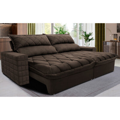 Sofá Retrátil e Reclinável 2,15m Molas Ensacadas Cama inBox Spazus com Bordado 3D Velusoft Café