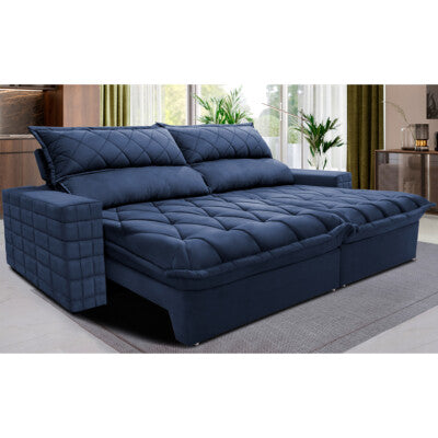 Sofá Retrátil e Reclinável 2,35m Cama inBox Big Star com SoftGel D40 Velupluma Azul