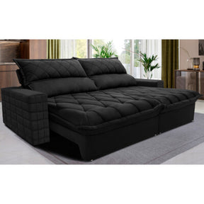 Sofá Sem Caixa Retrátil Reclinável 2,95m Cama inBox Versátil com Pillow Top e Molas Velusoft Preto