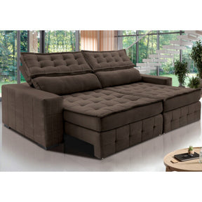 Sofá Retrátil e Reclinável 2,75m Molas Ensacadas Cama inBox Spazus com Bordado 3D Velusoft Café