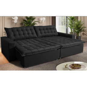 Sofá Sem Caixa Retrátil Reclinável 2,95m Cama inBox Versátil com Pillow Top e Molas Velusoft Preto