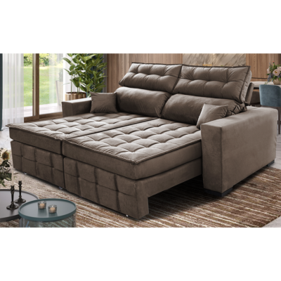 Sofá Sem Caixa Retrátil e Reclinável 1,95m Cama inBox Versátil Suede Velusoft Castor