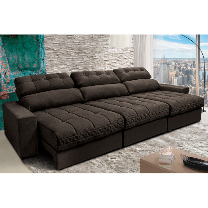 Sofá Retrátil e Reclinável com Molas Ensacadas Cama inBox Master 3,22m Tecido Suede Café