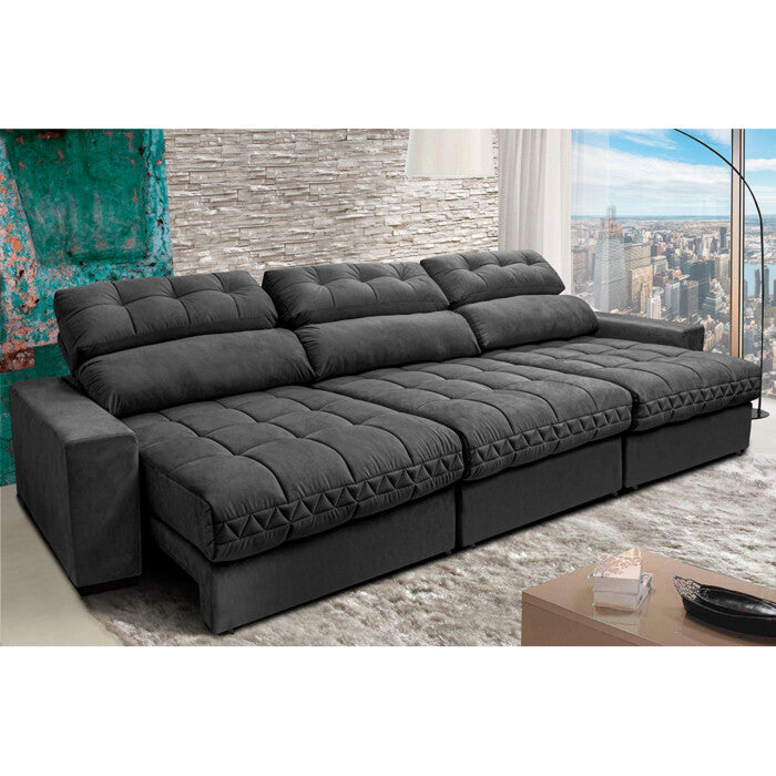 Sofá Retrátil e Reclinável com Molas Ensacadas Cama inBox Master 3,22m Tecido Suede Cinza