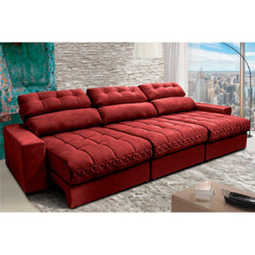 Sofá Retrátil e Reclinável 2,50m Molas Ensacadas e Costura Tripla Cama inBox Nobre Suede Vermelho