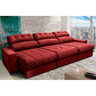 Sofá Retrátil e Reclinável 2,50m Molas Ensacadas e Costura Tripla Cama inBox Nobre Suede Vermelho