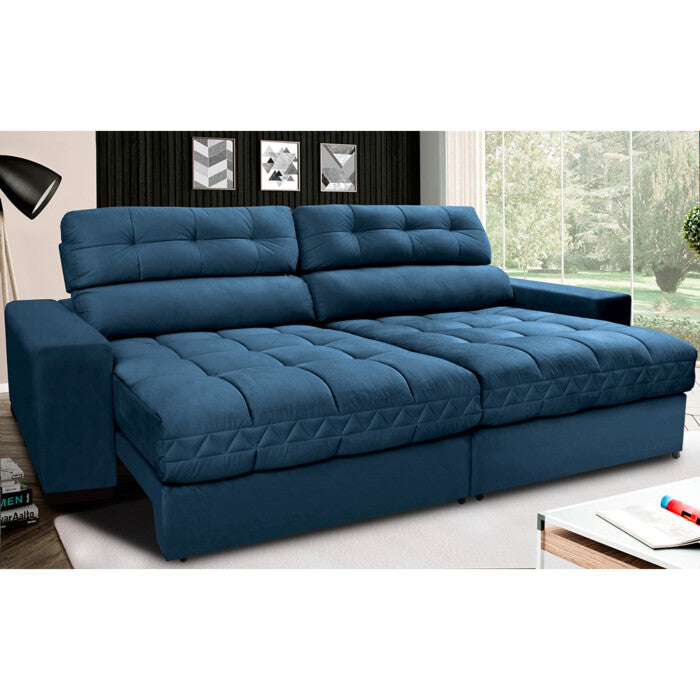 Sofá Retrátil e Reclinável com Molas Ensacadas Cama inBox Master 2,12m Tecido Suede Azul