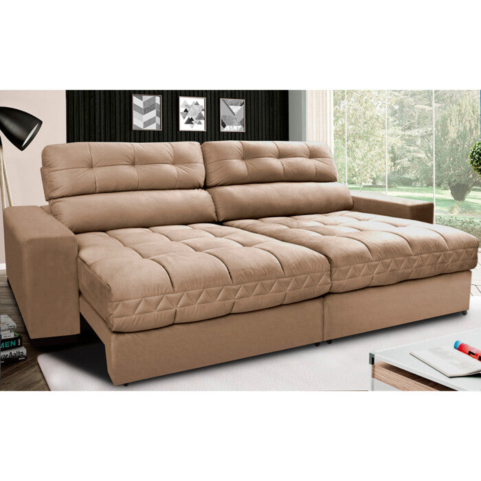 Sofá Retrátil e Reclinável com Molas Ensacadas Cama inBox Master 2,72m Tecido Suede Bege