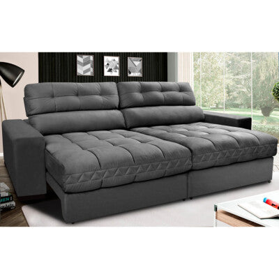 Sofá Retrátil e Reclinável com Molas Ensacadas Cama inBox Gold 2,12m Tecido Suede Velusoft Cinza