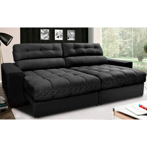 Sofá Retrátil e Reclinável com Molas Ensacadas Cama inBox Gold 2,12m Tecido Suede Velusoft Preto