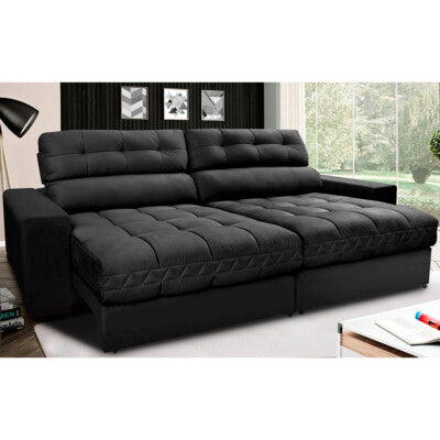 Sofá Retrátil e Reclinável com Molas Ensacadas Cama inBox Gold 2,12m Tecido Suede Velusoft Preto