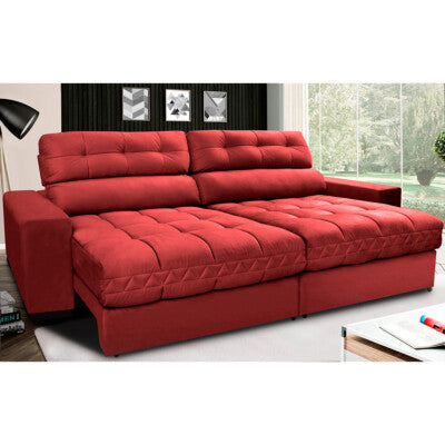 Sofá Retrátil e Reclinável com Molas Ensacadas Cama inBox Gold 2,52m Tecido Suede Velusoft Vermelho
