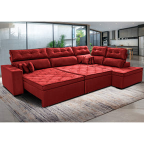 Sofa de Canto Retrátil e Reclinável com Molas Cama inBox Austin 3,65X2,54 ou 2,54X3,65 Suede Velusoft Vermelho