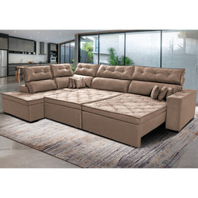 Sofa de Canto Retrátil e Reclinável com Molas Cama inBox Platinum 3,00x2,36 Tecido Suede Bege